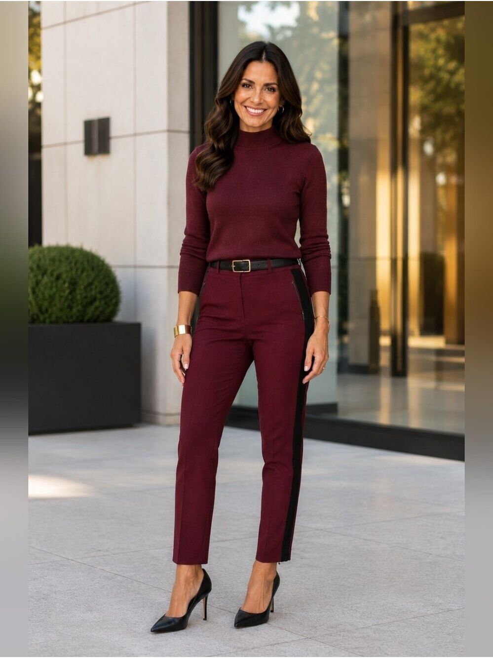 Banana Republic Burgundy Ankle Pants with Black Side Stripe - Picture 9 of 12